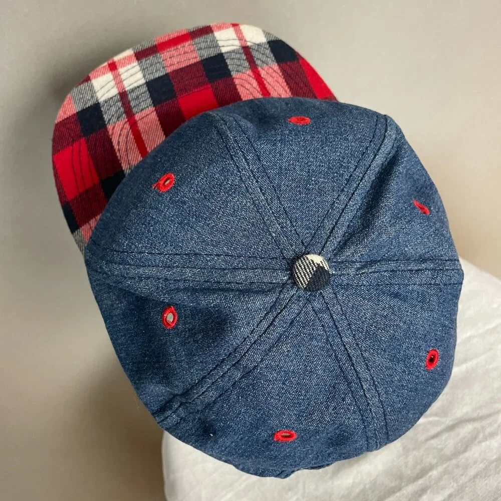 Otto Baseball Hat Denim Style Red‎ Plaid Cotton One Size Classic Retro Sporty